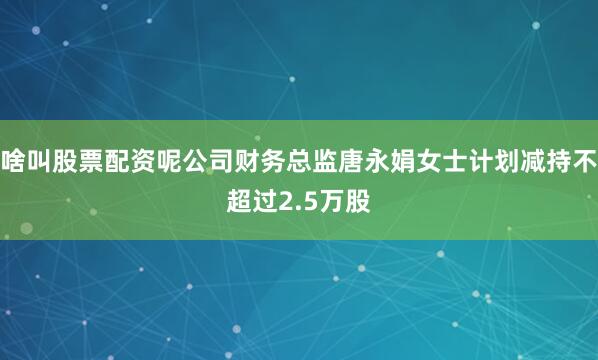 啥叫股票配资呢公司财务总监唐永娟女士计划减持不超过2.5万股